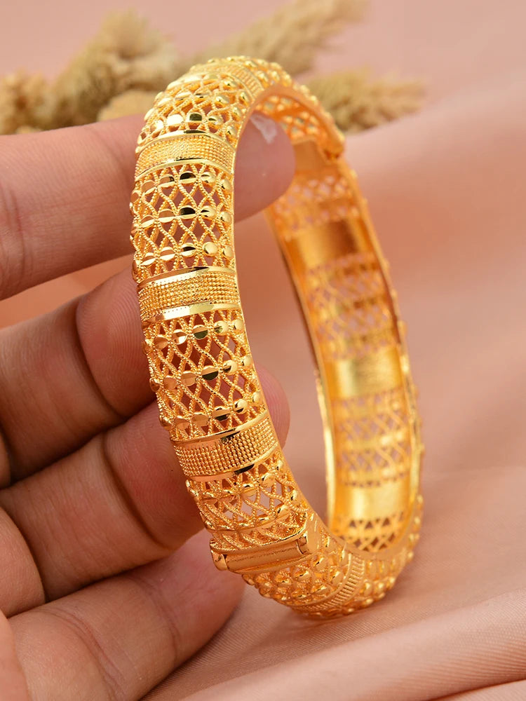 24K Luxury Gold Color Bangles For Women Wedding Bride Bracelets Gold Color Jewelry Middle East African Gifts - Clikcy