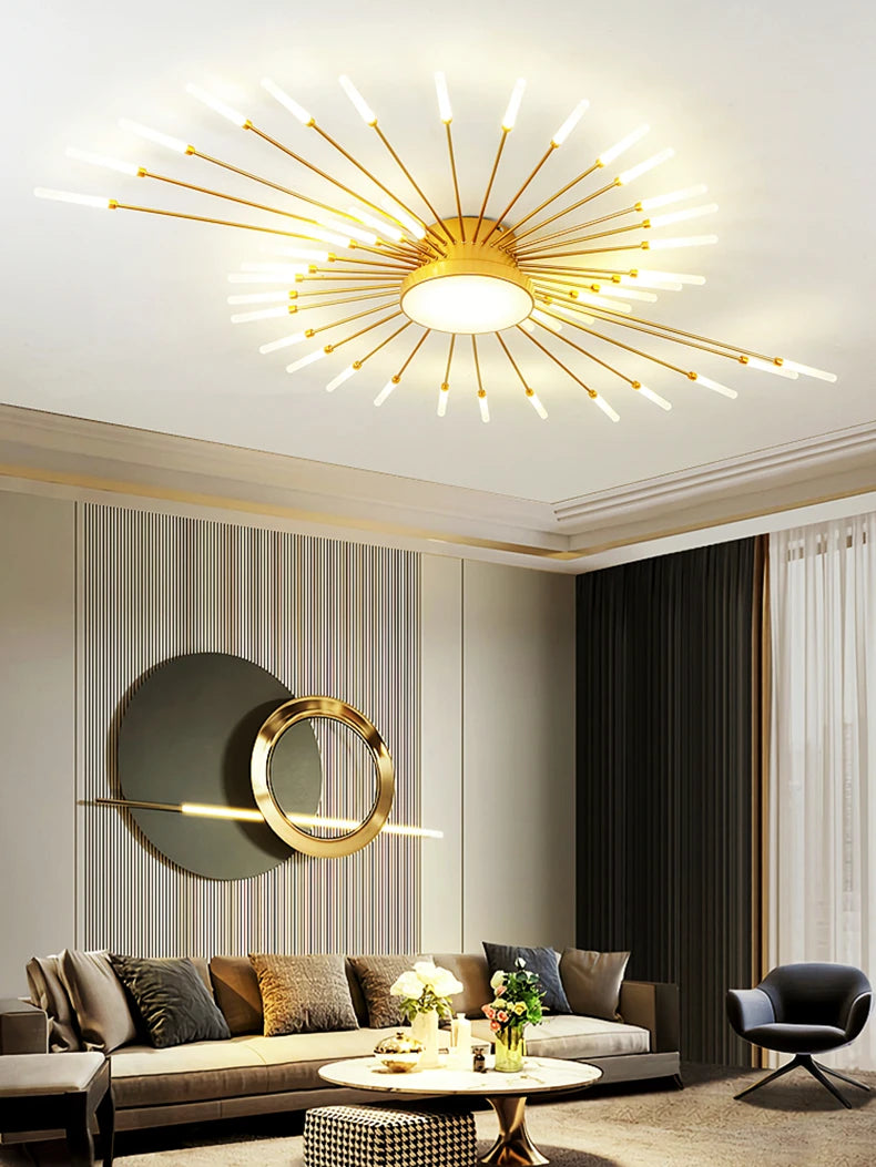 Led Firework Chandelier Dimmable For Living Room Bedroom Milk Yellow Ceiling Chandelier Dining Room LED Ceiling Lamp With Remote - Clikcy