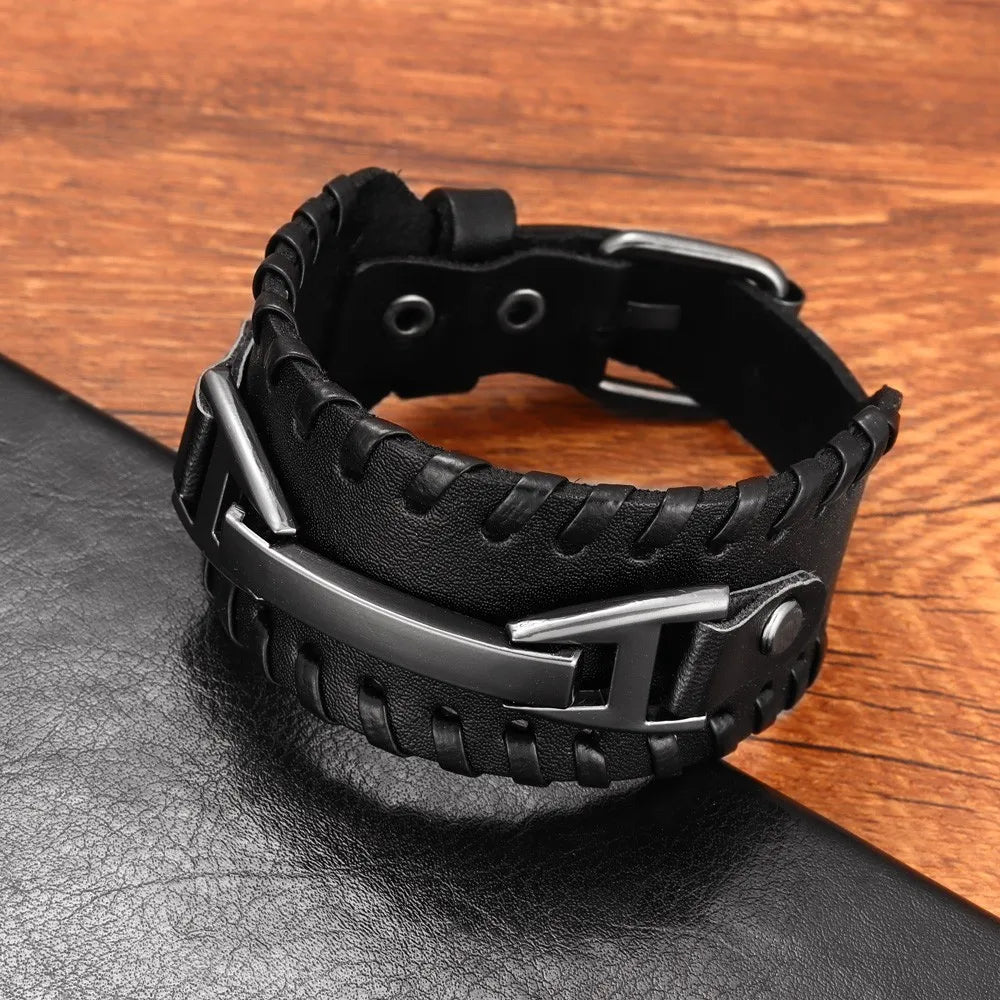 Fashion Punk Leather Bracelet for Men and Women, Small Personality, Retro Couple Accessories, Bracelet, Casual Wrist Strap - Clikcy