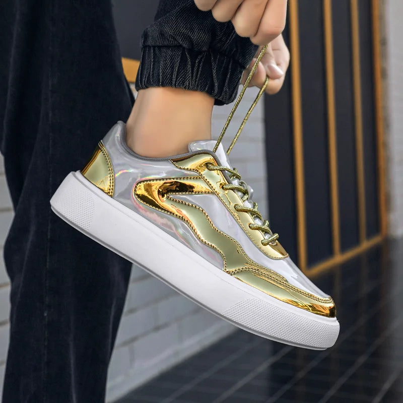 Outdoor Men's Sneakers Comfortable Leather Men's Platform Shoes Casual Lace-up Vulcanized Shoes Black White Walking Shoes - Clikcy