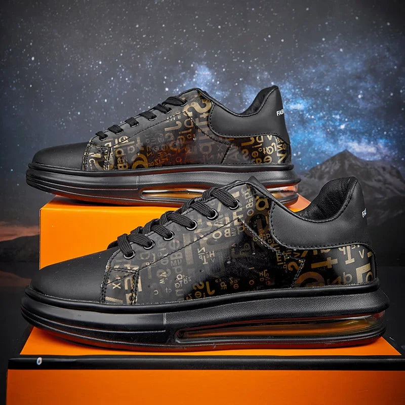 Graffiti 2025 New Casual Men Shoe Fashion Flat Air Cushion Man Sneakers Outdoor Non-slip Designer Tide Pu Leather Big Size 43 44 - Clikcy