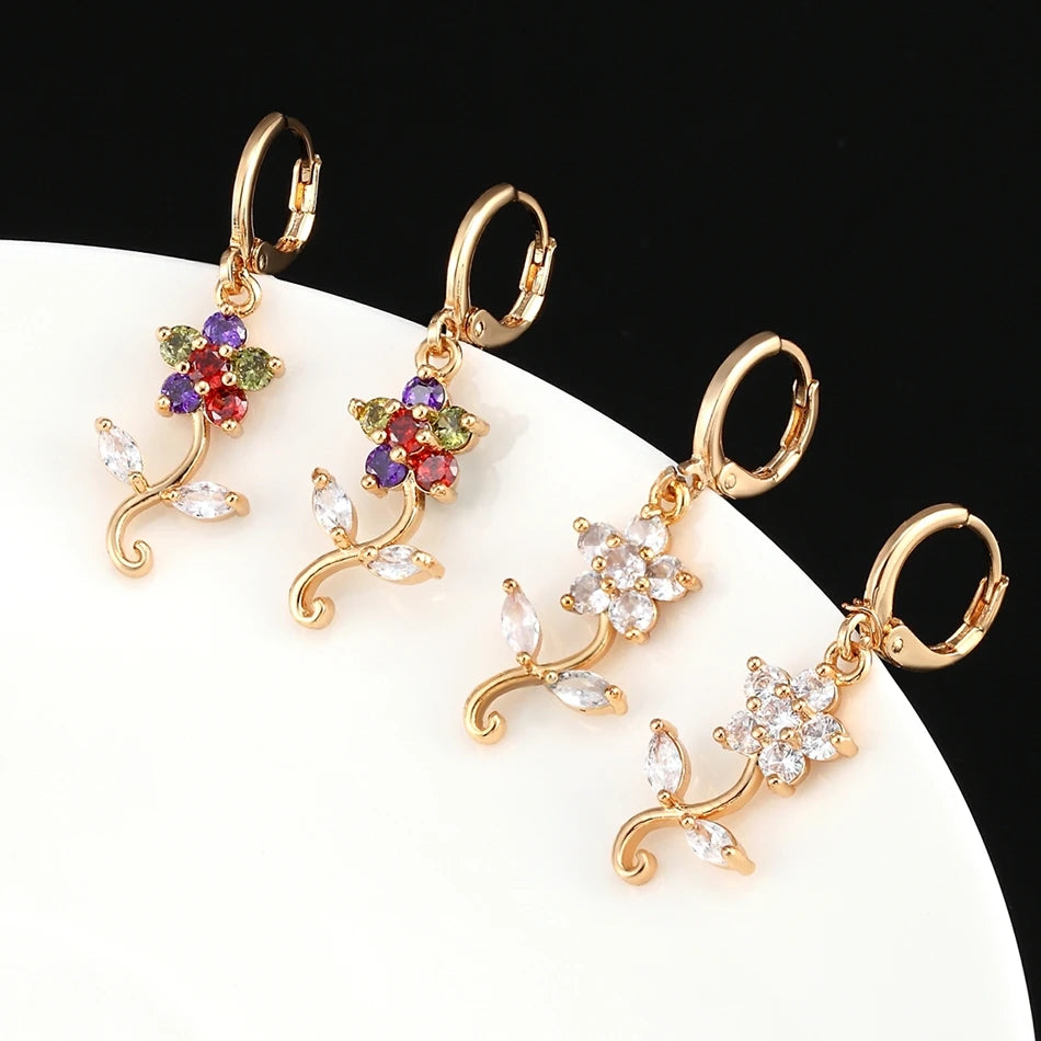 Dainty Micro Inlaid Zircon Golden Drop Earrings 10mm Hoop Dangle Crystal Pendant Elegant Women Jewelry Luxury Accessories Gifts - Clikcy