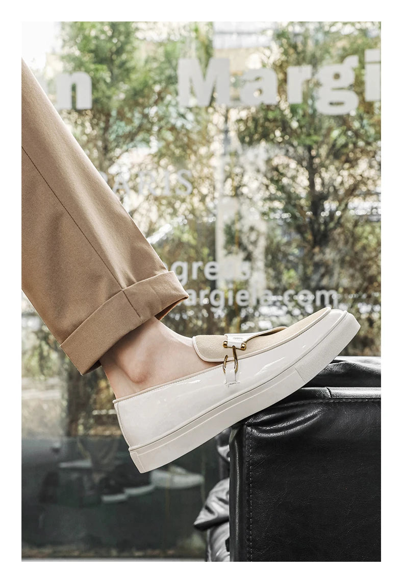 Hight Quality Casual White Leather Shoes For Men New Platform Walking White Sneakers Male British Style Loafers Yuppie Men 2025 - Clikcy