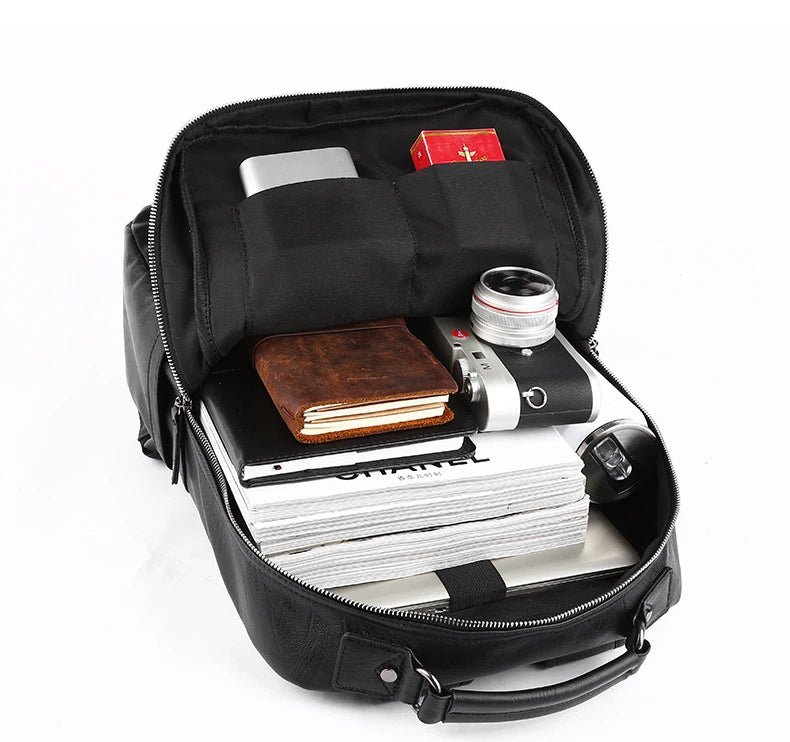 Simple Fashion Men's Backpack Soft Pu Leather Backpack Men Large Capacity 14inch Laptop Bag Students Schoolbags Travel Back Pack - Clikcy