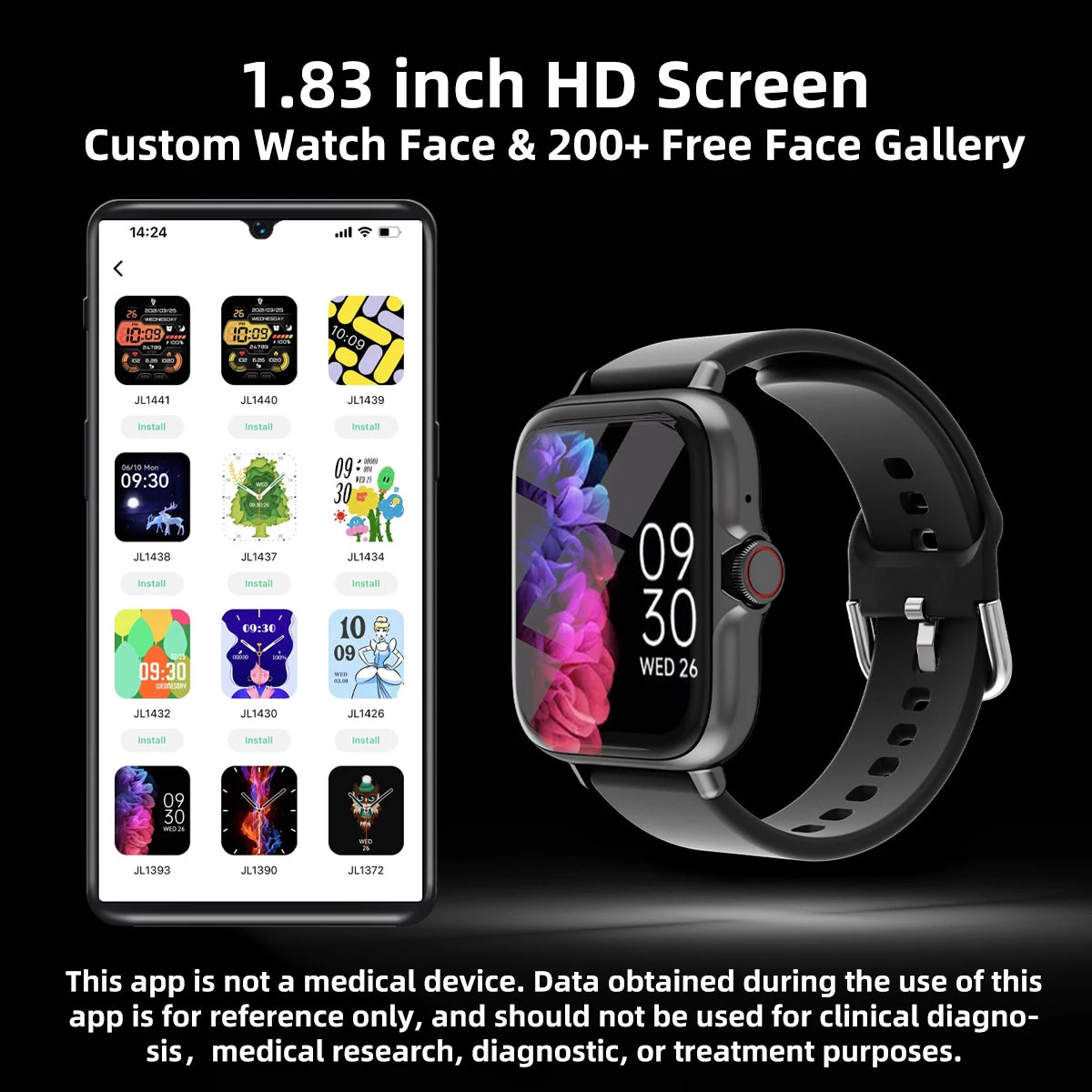 1.83'' Waterproof Smart Watch with Message Answer Call Sleep Monitoring Sports Pedometer Information Alerts For iPhone Android - Clikcy