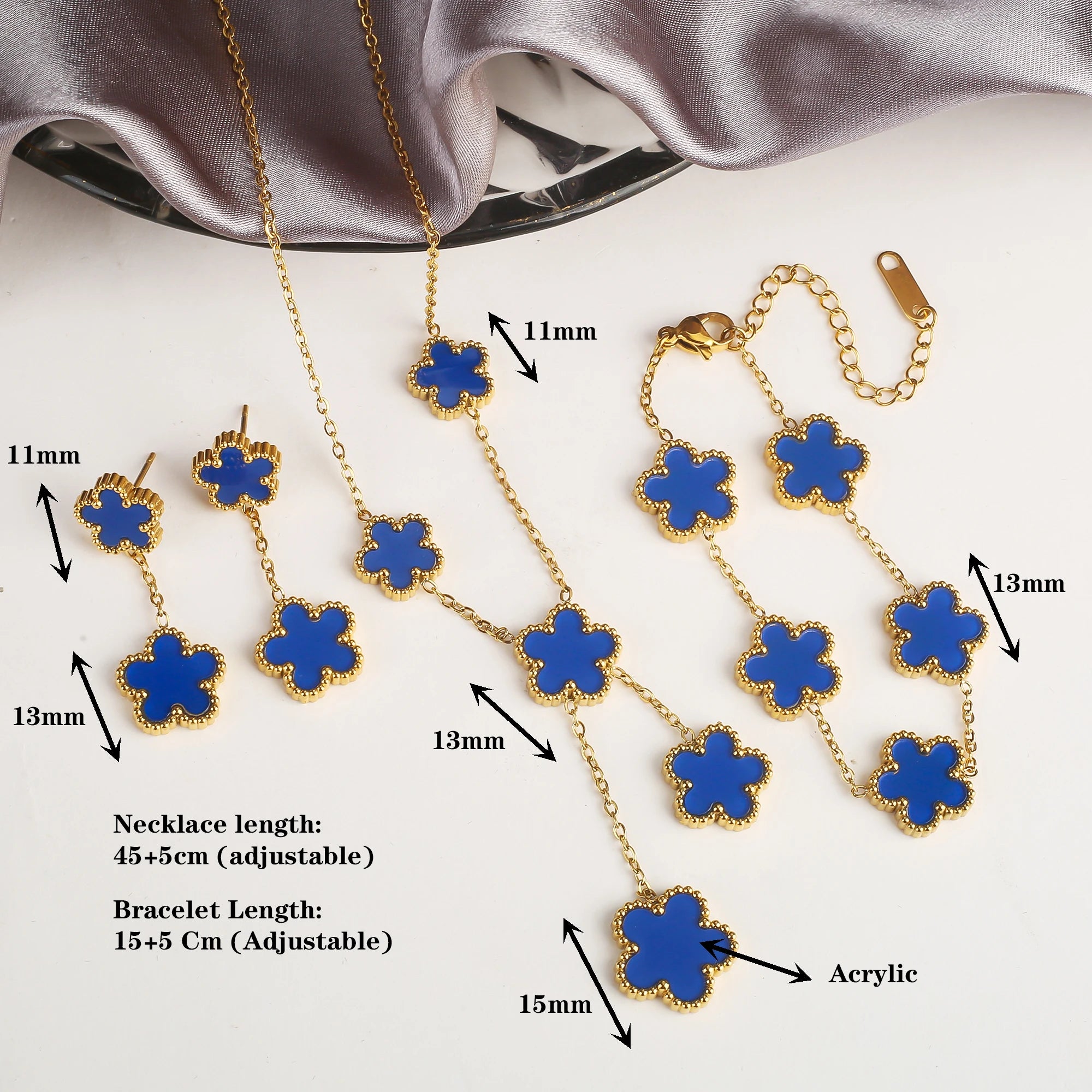 Hot Selling Plum Blossom Plant Five Leaf Flower Jewelry Set Bracelet Necklace Earrings Women Stainless Steel High Quality Clover - Clikcy