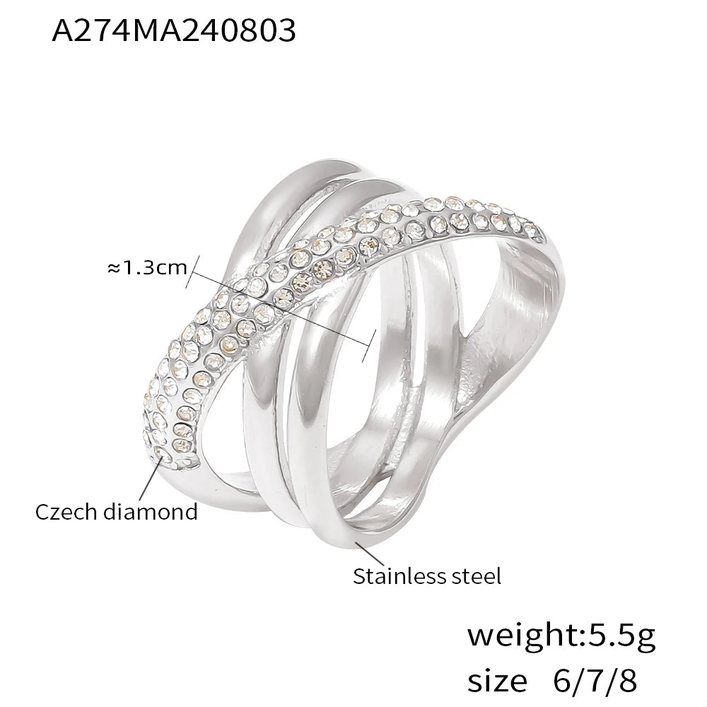 Chic Stainless Steel Rings for Women Inlaid CZ Women Rings Wedding Banquet Charm Rings Waterproof Gold Plated Jewelry - Clikcy
