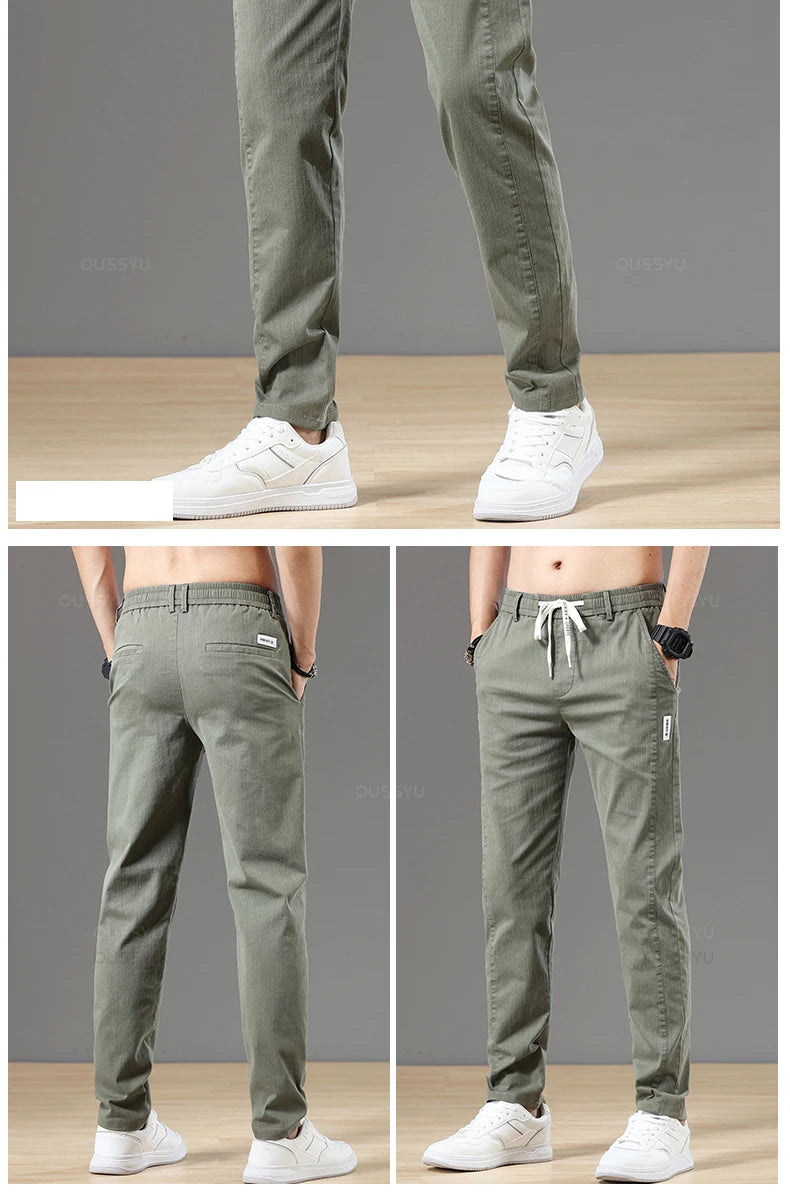 Autumn Cottom Men's Pants Fashion Classic Drawstring Elastic Waist Jogging Stretch Casual Grey Cargo Trousers Male 28-38 - Clikcy