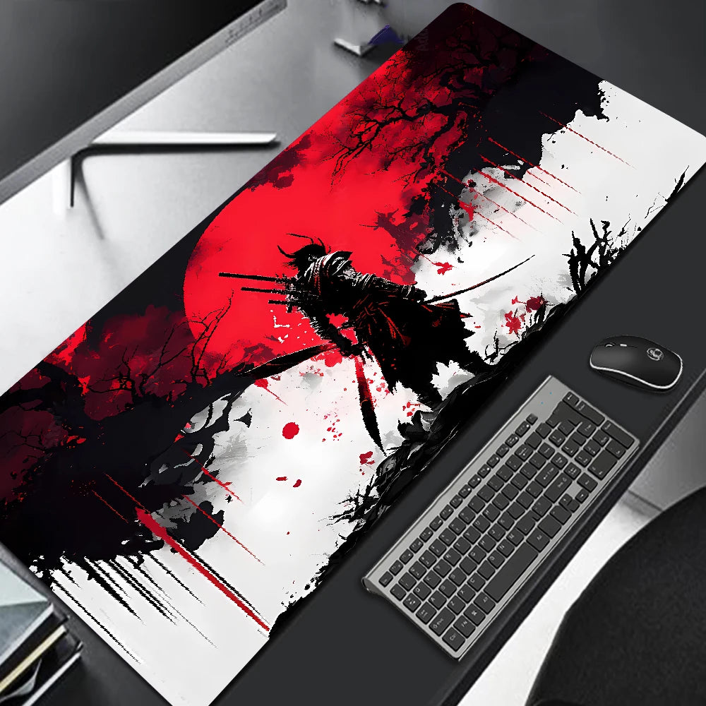 Samurai Warrior Mouse Pad Gamer Computer Accessories Keyboard Table Mat Black Mousepad Company Gaming Laptop Desk Accessory Pc - Clikcy