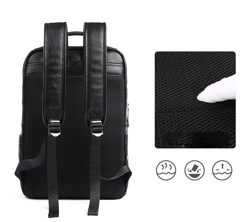 Simple Fashion Men's Backpack Soft Pu Leather Backpack Men Large Capacity 14inch Laptop Bag Students Schoolbags Travel Back Pack - Clikcy