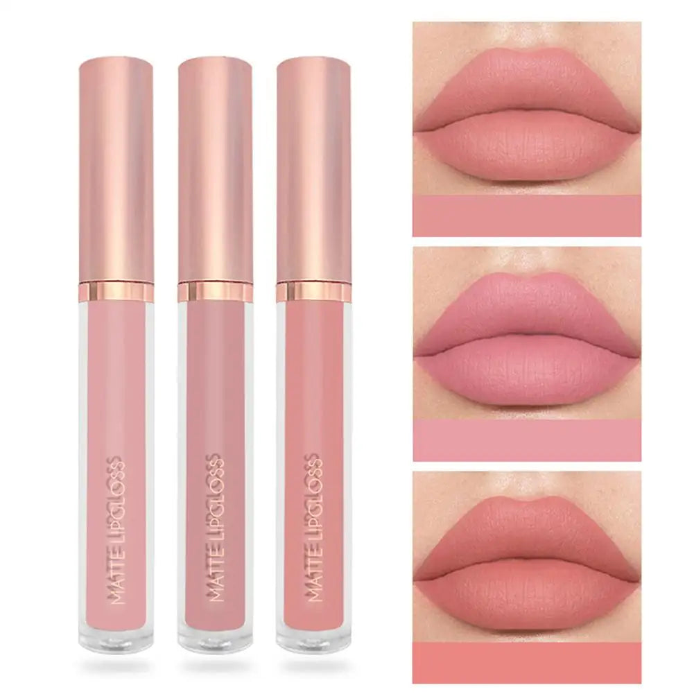 3Pcs Matte Liquid Lipstick Lip Makeup Kit Lip Gloss Lip Glaze Lip Mud Three Sets Of Velvet Mist Lipstick Non-fading - Clikcy