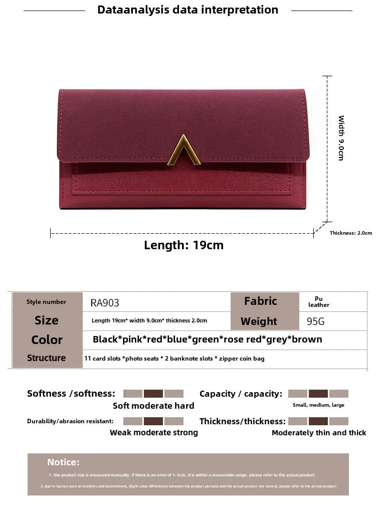 New Korean version women's wallet long V-shaped buckle three fold wallet for women, hand-held bag, change card bag - Clikcy