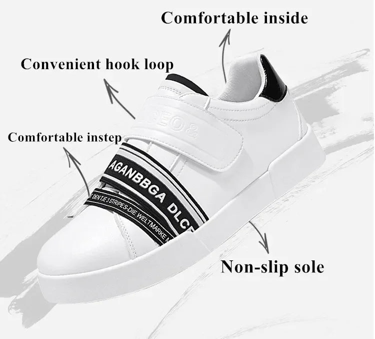 Original Design Leather Sneakers Men Trendy HOOK&LOOP Non-slip Men's Skateboard Shoes Fashion White Casual Sports Shoes For Men - Clikcy