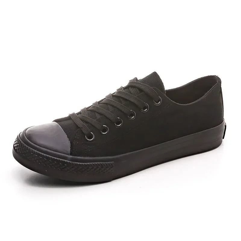 Men's All-Black Low-Top Canvas Shoes Spring Casual Sports Flat Bottom Couple's Sulfurization Flats Unisex Slip-On Sneakers