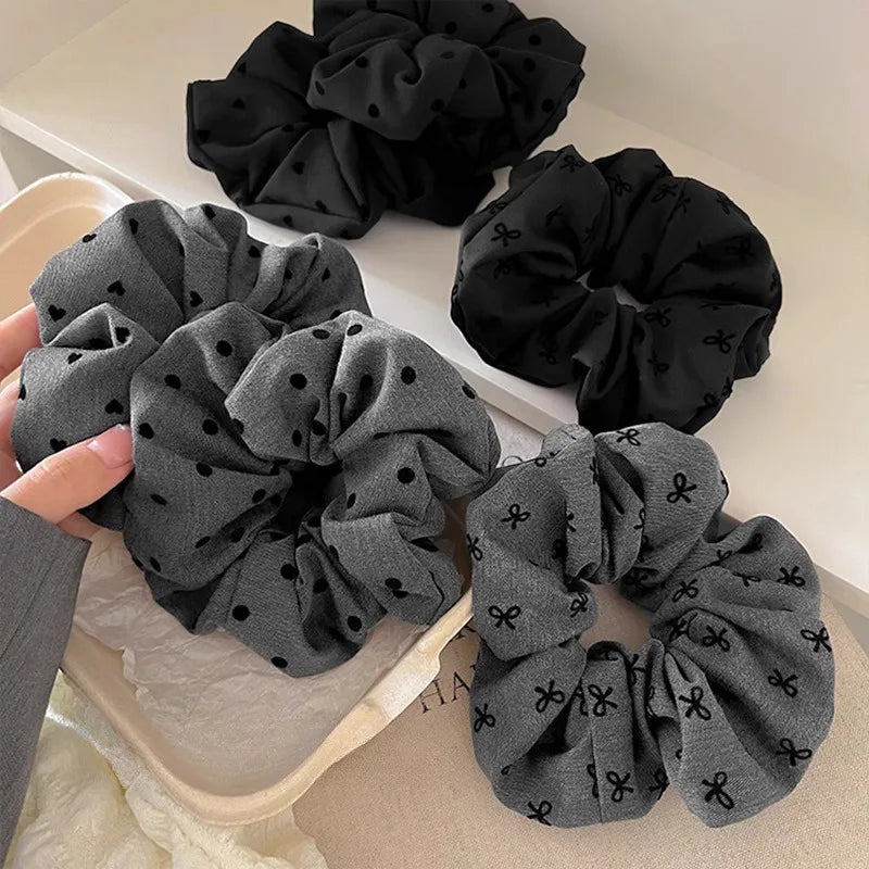 Elegant Black and Gray Cloth Bow Hair Rope for Women Temperament High Ponytail Hair Rope Fashion Girl Does Not Hurt The Hair Scr - Clikcy