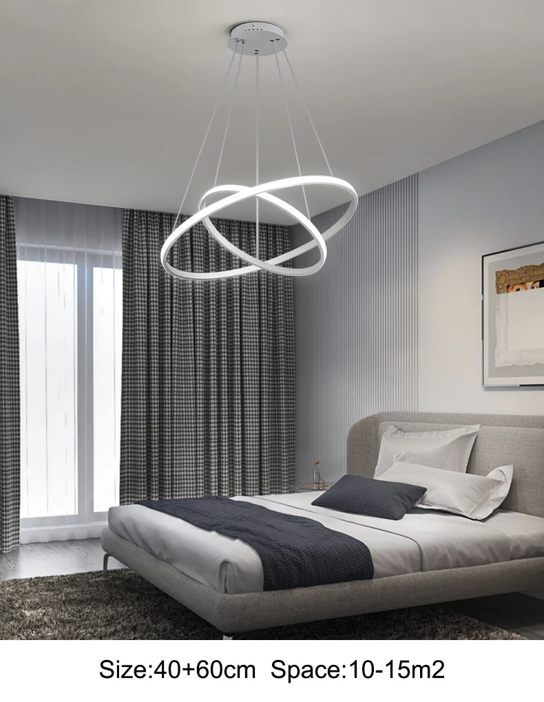 Modern Pendant Lamp Led Rings Circle Ceiling Hanging Chandelier Black Loft Living Dining Room Kitchen Indoor Lighting Fixture - Clikcy