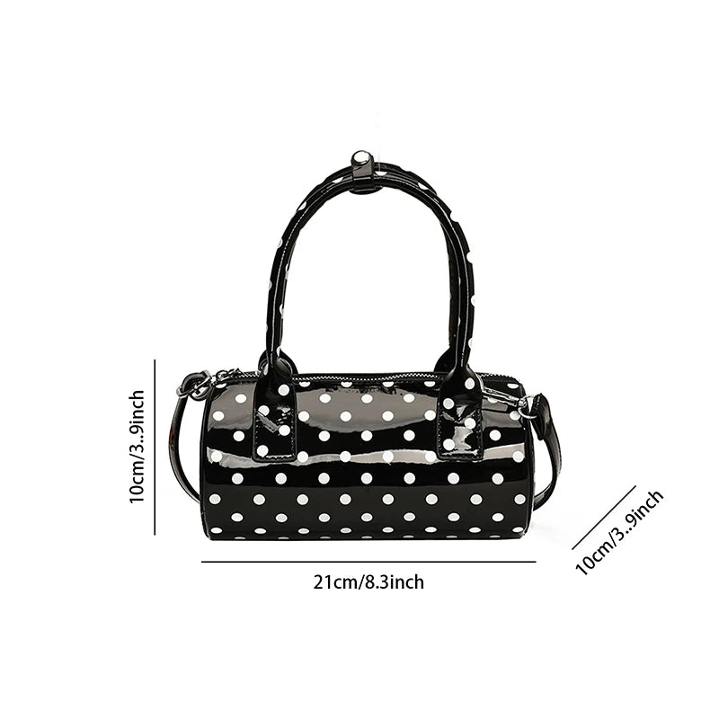 Women Fashionable Shoulder Bag, Adjustable Strap Dots Print Handbag Zipper Closure Crossbody Bag - Clikcy