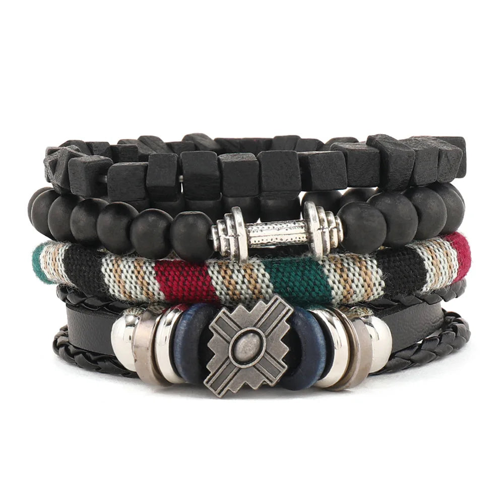 Vintage Leather Hand-knitted Couple Bracelet Set for Men Women Personality Design World Tree Bangle Jewelry Accessories Gift