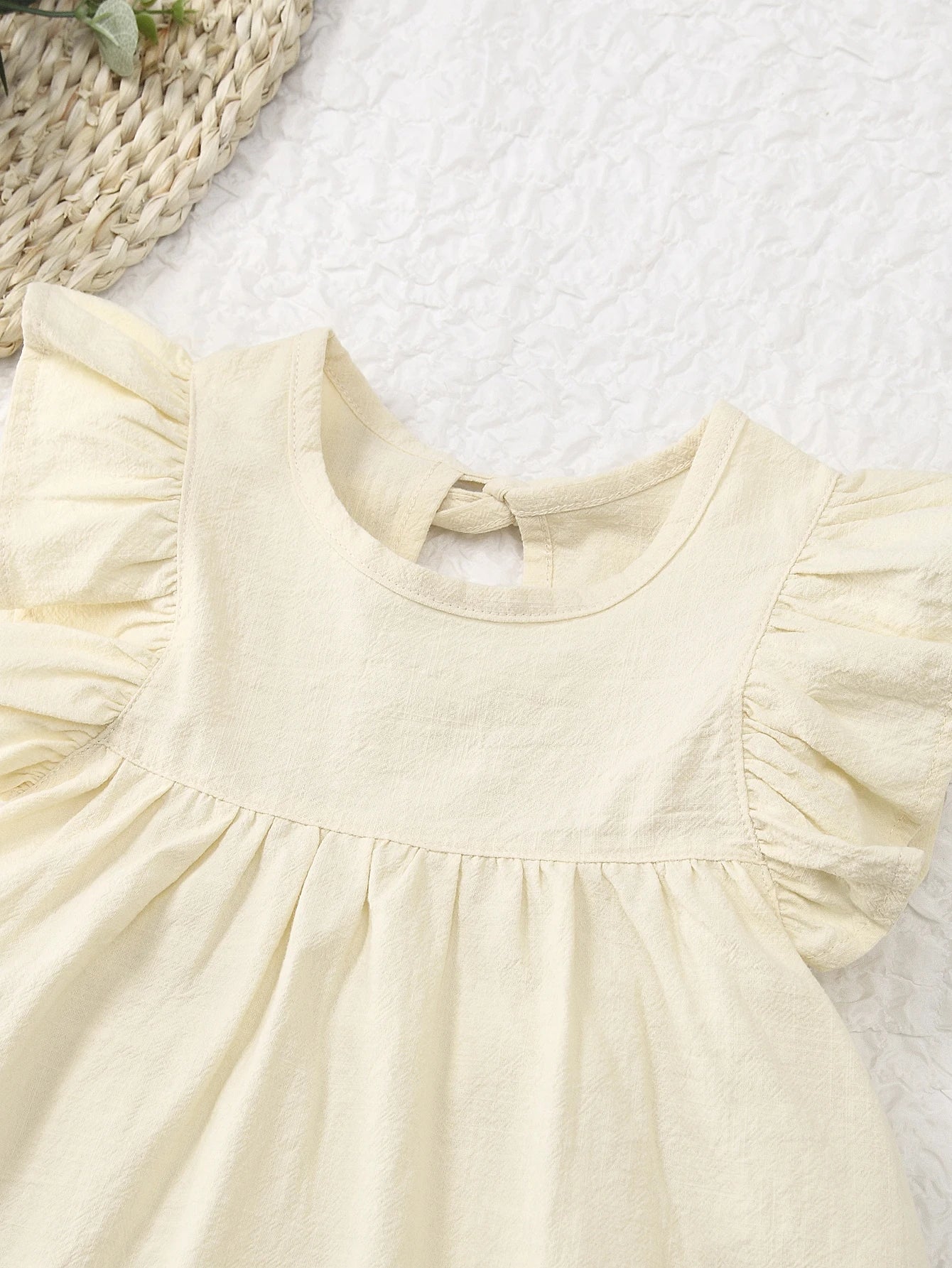 Toddler girls dresses kid's summer wear Pure color puffy sleeves girl dress back collar tie princess dress - Clikcy