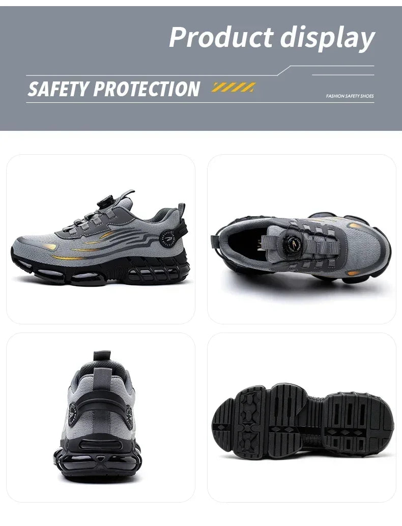 Rotating Button New Safety Shoes Men Anti-smash Anti-puncture Work Shoes Fashion Men Sport Shoes Security Protective Boots Men - Clikcy