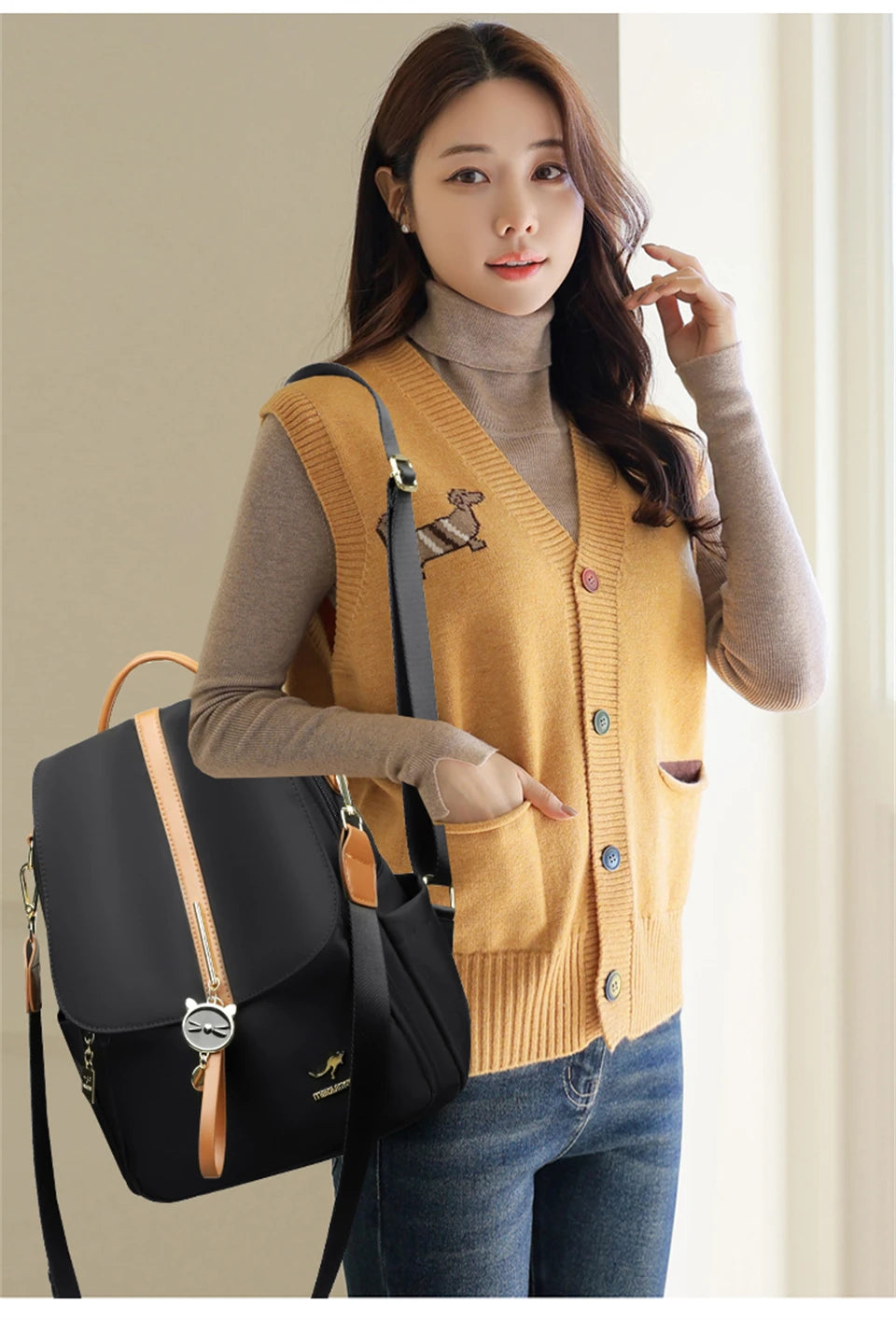 Cute Pendant Backpack Women Waterproof Nylon Back Pack Fashion College Daypack High Capacity School Bag for Girls Travel Bag - Clikcy