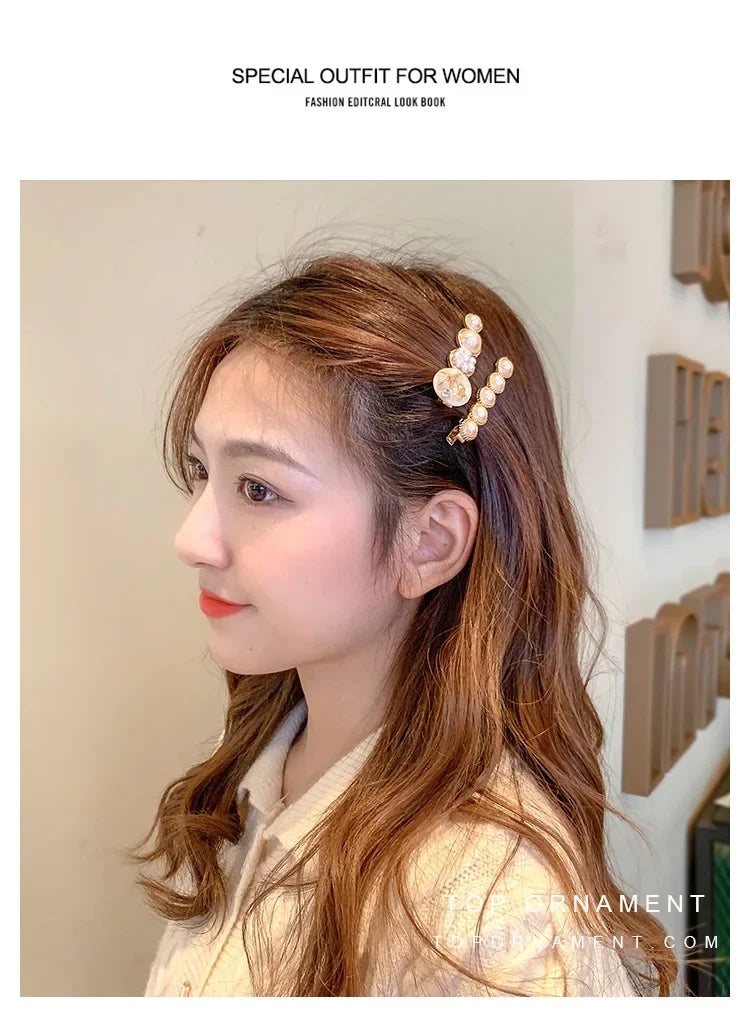5pcs Women's Hairpin Side Hair Clip Set Designer Pearl Headwear Bangs Hairpin Headpiece Hair Accessories Hairwear Duckbill Clip - Clikcy