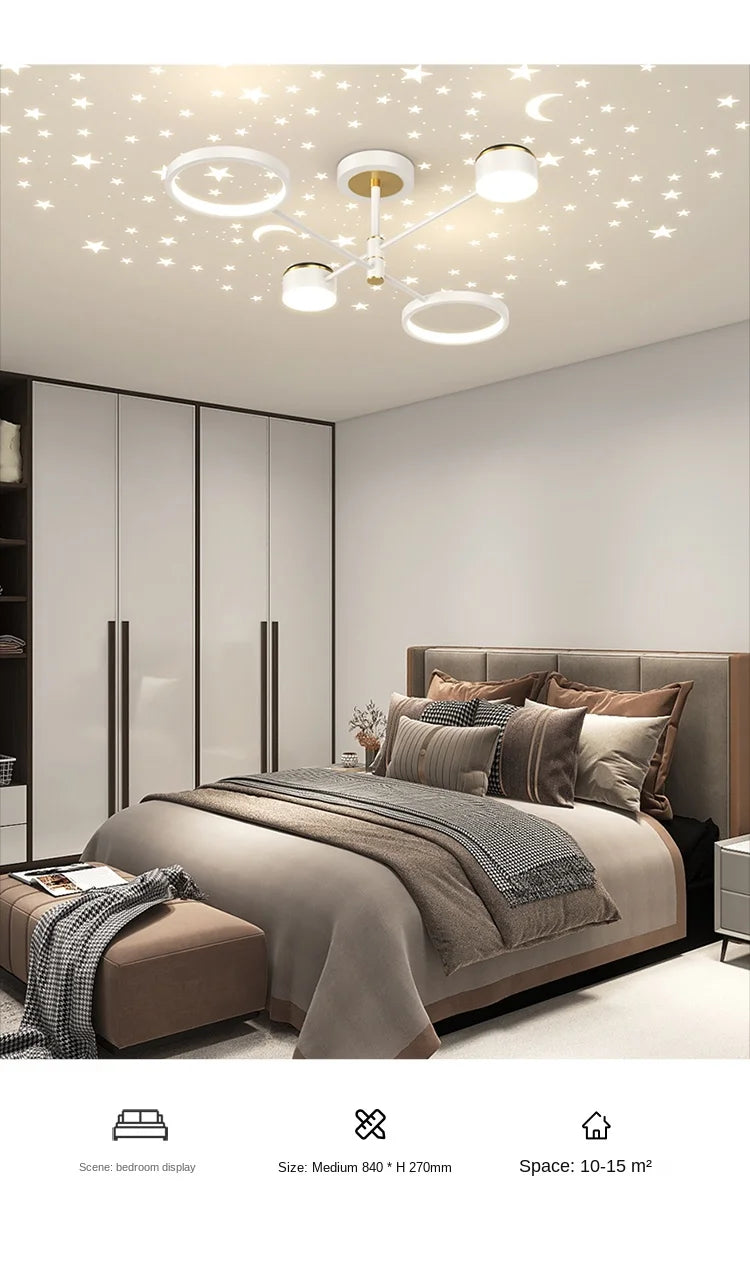 2025 New Chandeliers Romantic Starry Modern Ceiling Light Fixture 6 Lights White Creative Home Stepless Dimmable  Ceiling Lamp - Clikcy