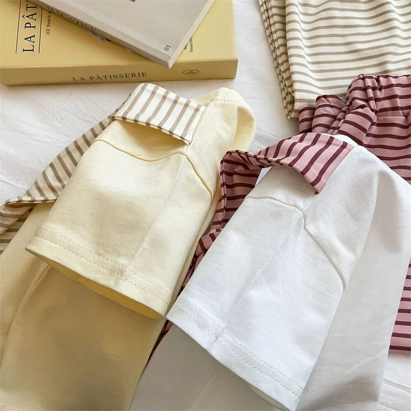 Girls Suit Summer Short-sleeved T-shirt With Stripes Shawls+Pants 2Pcs Outfits Kids Casual Clothes Children's Fashion Sets 1-12Y - Clikcy