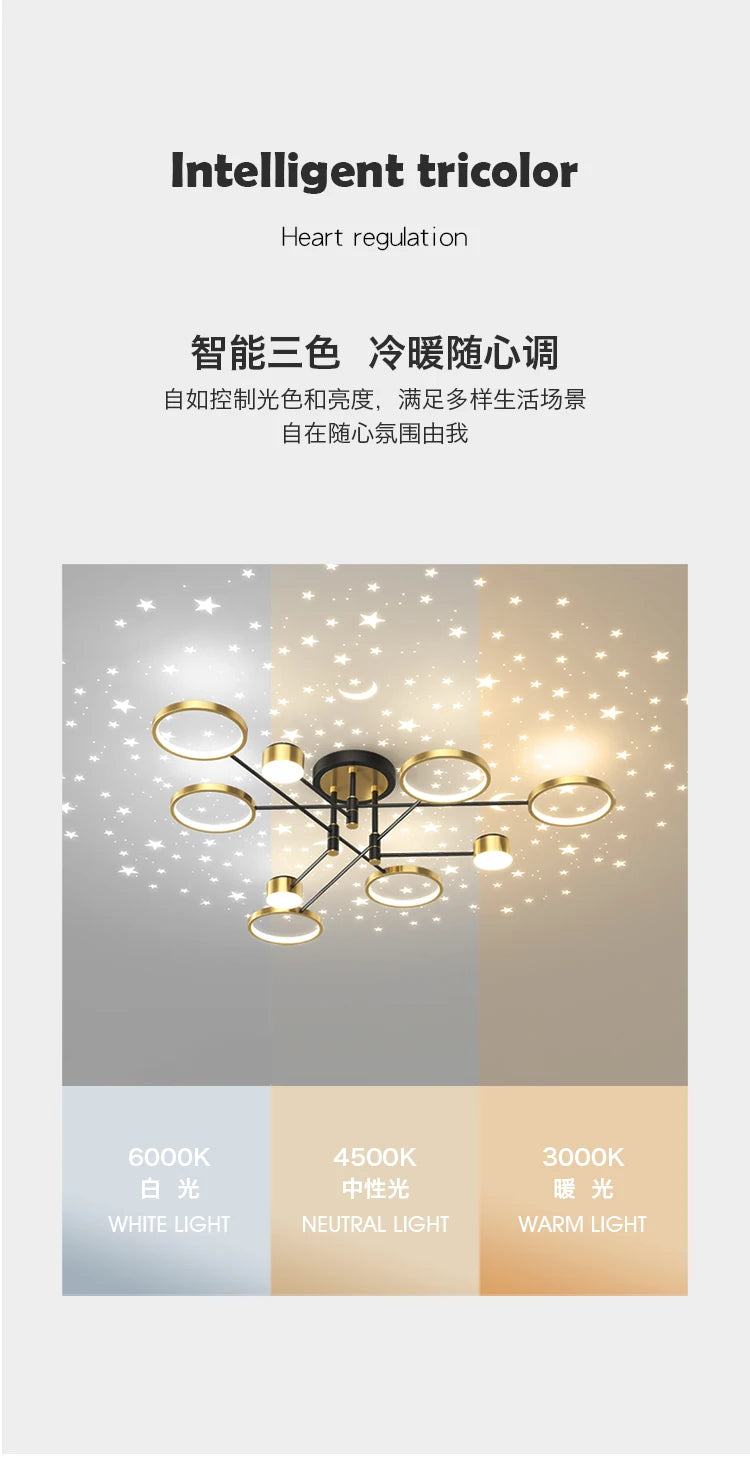2025 New Chandeliers Romantic Starry Modern Ceiling Light Fixture 6 Lights White Creative Home Stepless Dimmable  Ceiling Lamp - Clikcy
