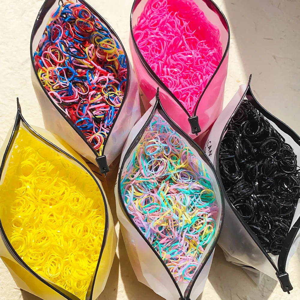 500/1000/2000pcs Girls Colourful Disposable Rubber Band Hair Ties Headband Children Ponytail Holder Bands Kids Hair Accessories - Clikcy