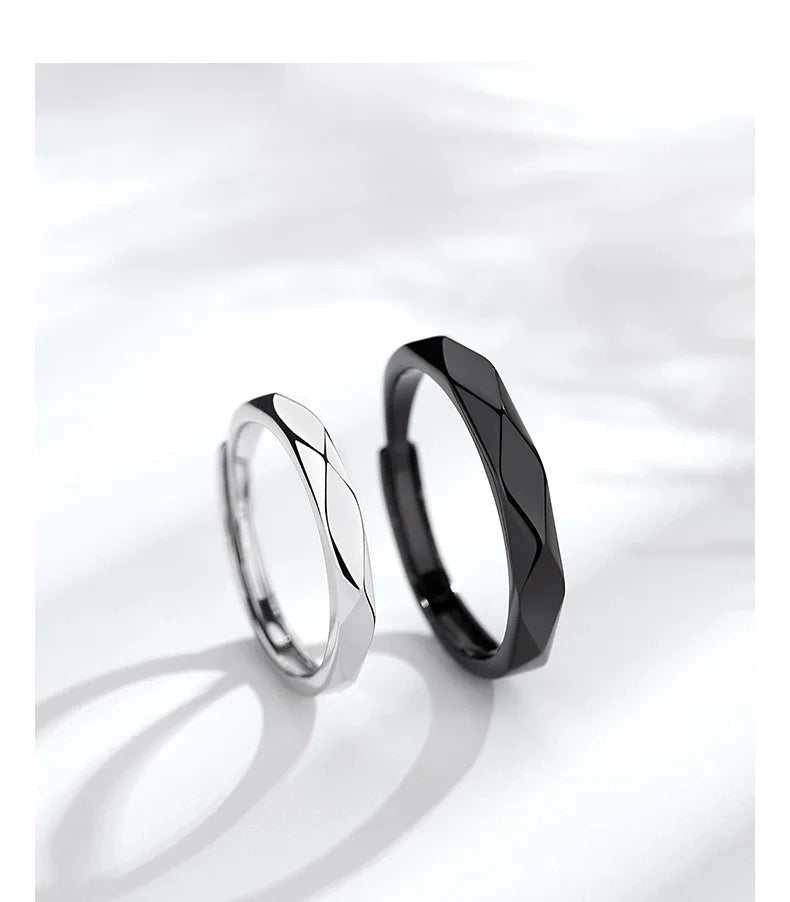 1pcs Black White Lozenge Couple Rings Set Open Adjustable Ring Eachother Lovers Minimalist Ring Gift Wedding Rings Bride Jewlery - Clikcy