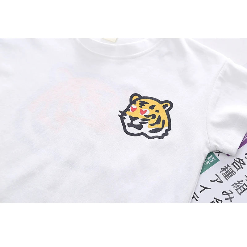 1 2 3 4 5 Years Summer Boys Clothing Set Tiger Pattern T-shirt + Grid Design Shorts 2Pcs Suit For Kids Casual Children Outfit - Clikcy