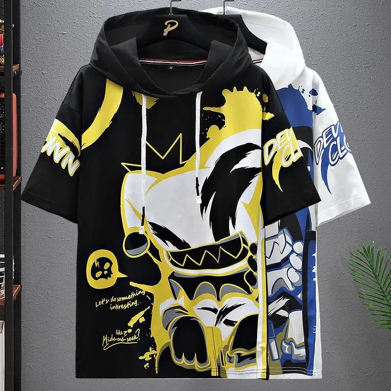 2022 Summer Men's Hoodies Japan Fashion Streetwear Short Sleeve Sweatshirts Men Casual Men Clothed Harajuku Printing Hoodies Men - Clikcy