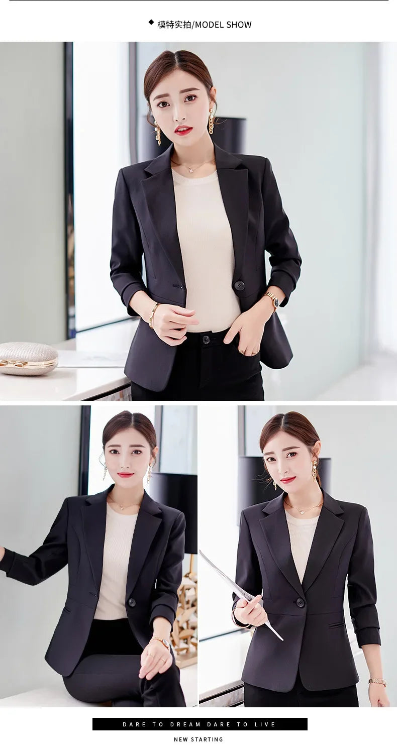 Spring Blue Women's Long-sleeved Suit Jacket, Korean Style Slim Short Coat Women, Asian Size M-XXXL, Girl's Blazers - Clikcy