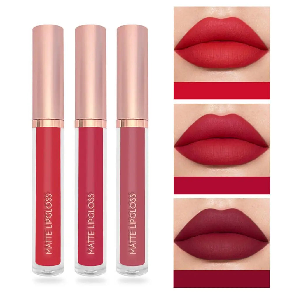 3Pcs Matte Liquid Lipstick Lip Makeup Kit Lip Gloss Lip Glaze Lip Mud Three Sets Of Velvet Mist Lipstick Non-fading - Clikcy
