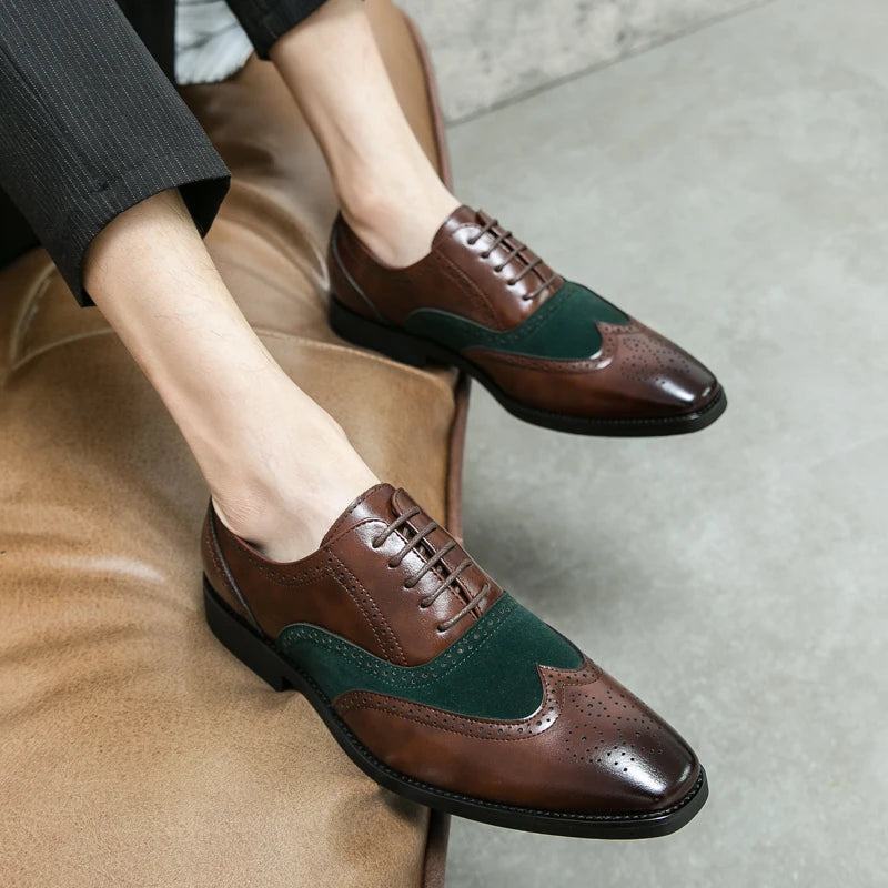 Men Genuine Cow Leather Brogue Wedding Business Mens Casual Flats Shoes Luxury Brand Oxford Shoes for Men's Shoes Platform Shoes