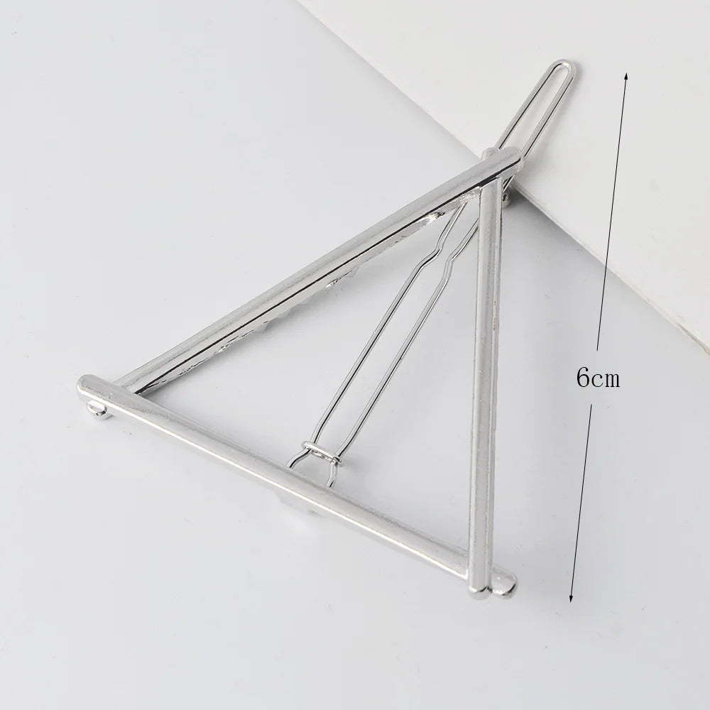 20240Fashion Woman Hair Accessories Triangle Hair Clip Pin Metal Geometric Alloy Moon Circle Hairgrip Barrette Girls Headwear - Clikcy