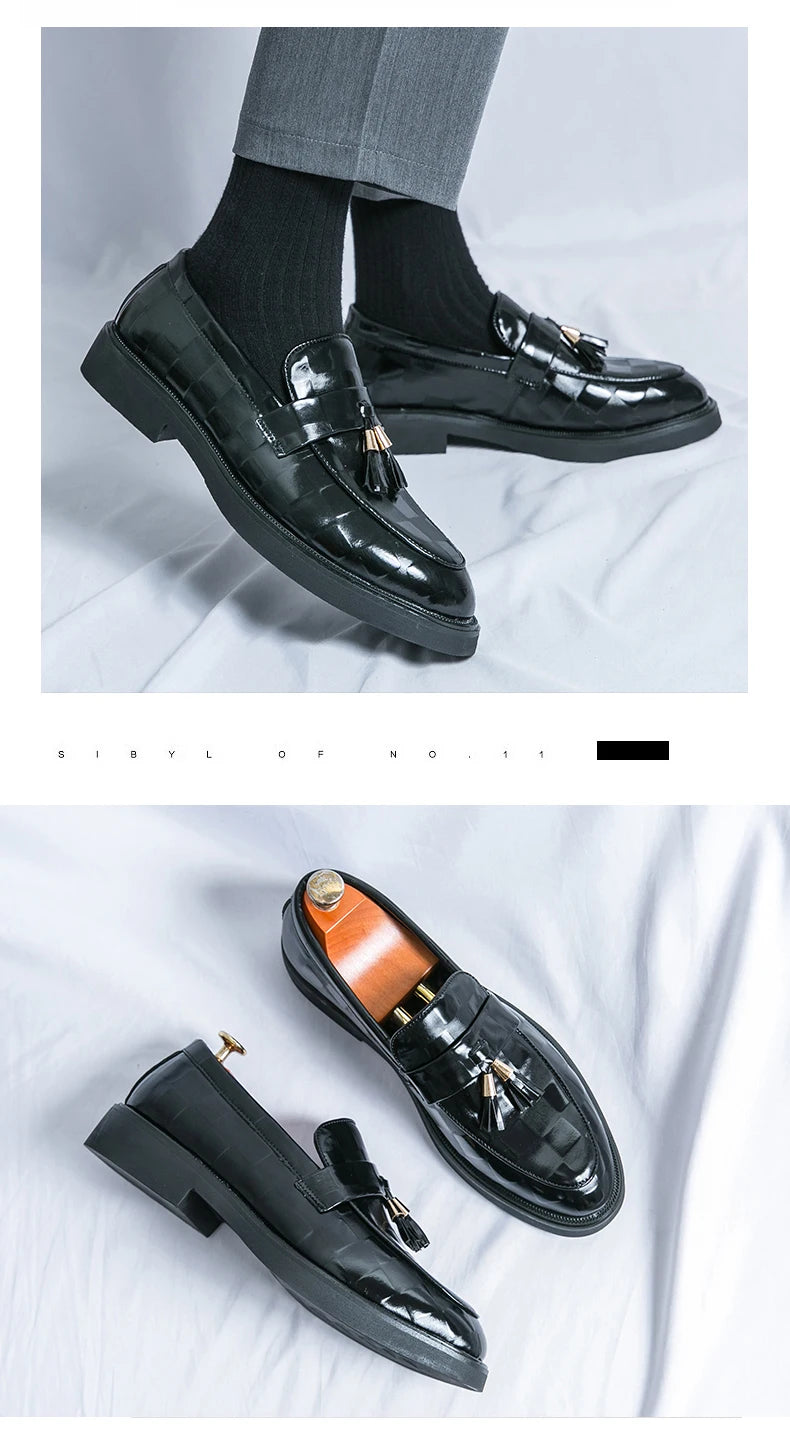 Fashion Designer Formal Slip On Men Dress Shoes New Classic Leather Oxfords For Party Business Shoes Men's Wedding Flat Loafers