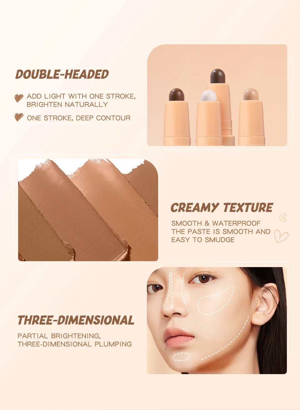 BANXEER Contour Stick Double Head Contour Pen Waterproof Matte Finish Highlighters Shadow Contouring Pencil Cosmetics For Face - Clikcy