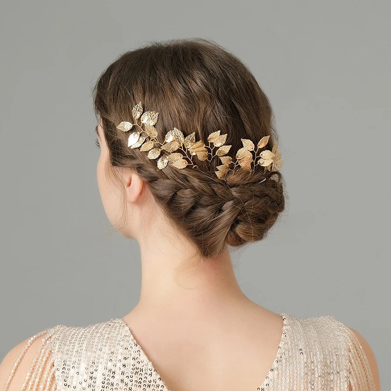 6PCS Gold Leaf Metal Hairpin Fashion Bridal Headdress Hair Accessories Rhinestone Crystal Hair Clips For Women Holiday Gift - Clikcy