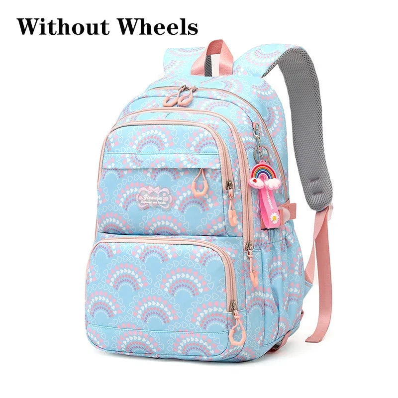 Rolling School Bags for Girls Backpack Children Waterproof School Backpacks with Wheels Middle School Trolley Luggage Back Pack