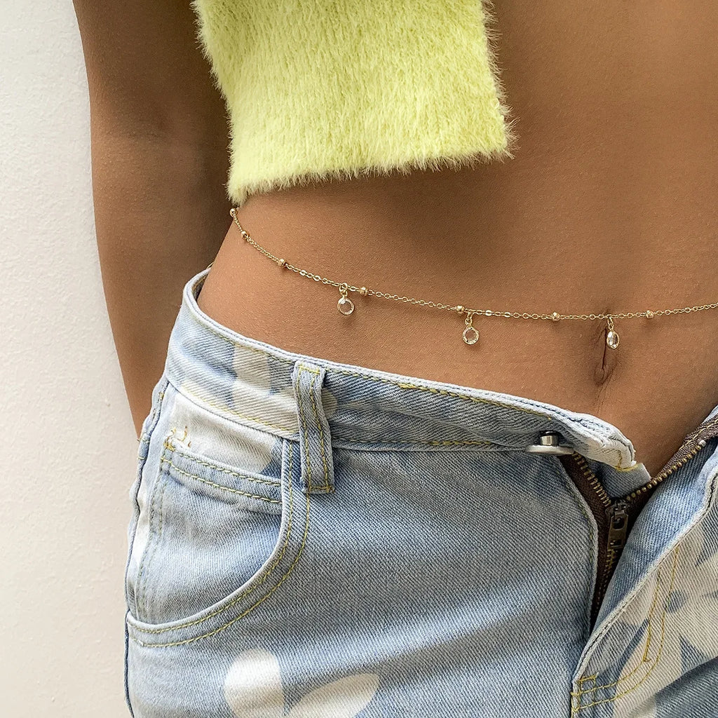Minimalist Tassel Sequin Double Layer Chain Casual Pants Chain Hip-hop Body Chain Fashionable Retro Turquoise Waist Chain