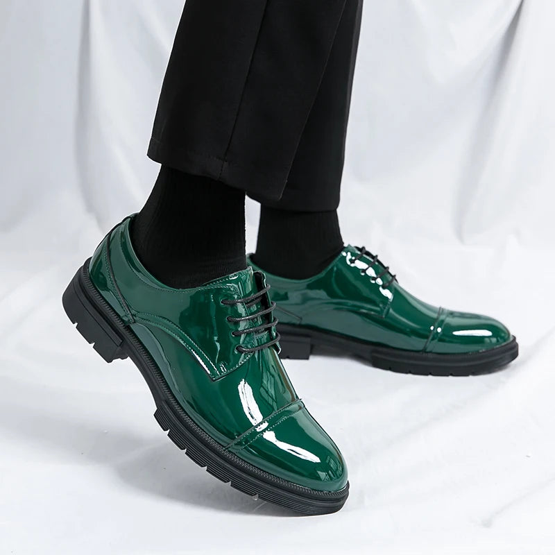 Classic Green Style Casual Derby Formal Shoes Career Office Leather Shoes Pointy Toe Handmade Business Wedding Dress Shoes Men - Clikcy