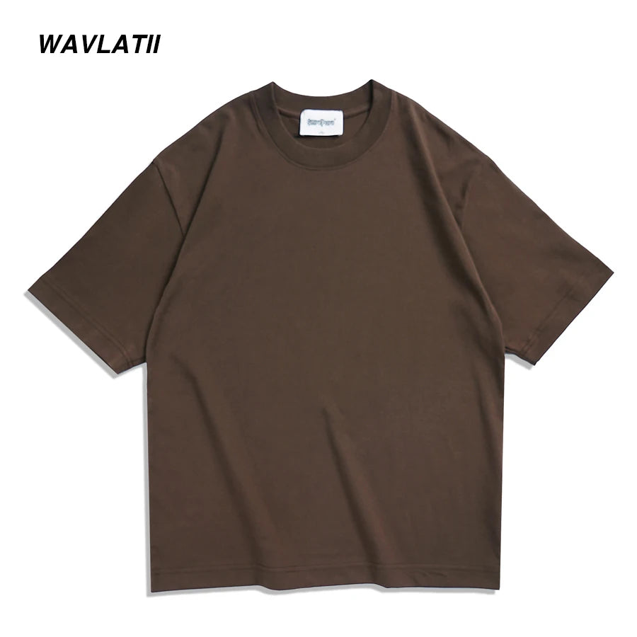 WAVLATII New Men Oversized T shirts Female 260 GSM Casual White Streetwear Tees Black Solid Basic Summer Tops for Young WMT2401 - Clikcy