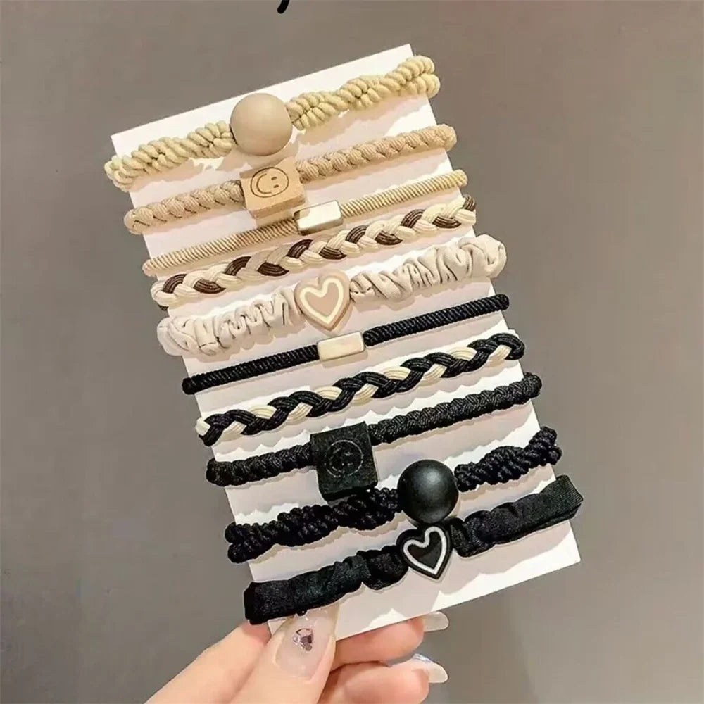 5/10/20pcs Simple Style Hair Tie Set Braided Hair Rope Heart Decor Scrunchies Elastic Ponytail Holder Hair Accessories For Women - Clikcy