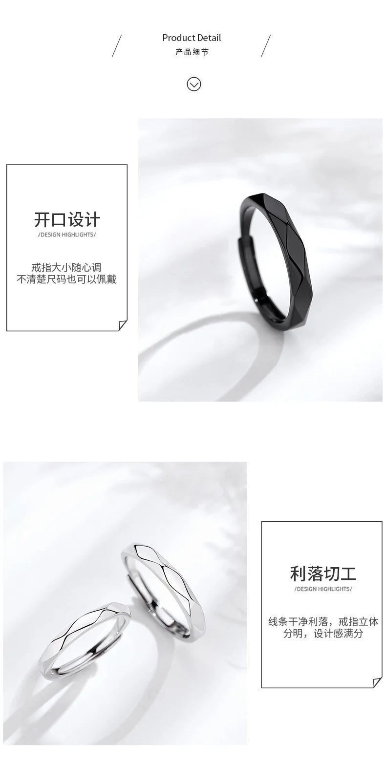 1pcs Black White Lozenge Couple Rings Set Open Adjustable Ring Eachother Lovers Minimalist Ring Gift Wedding Rings Bride Jewlery - Clikcy