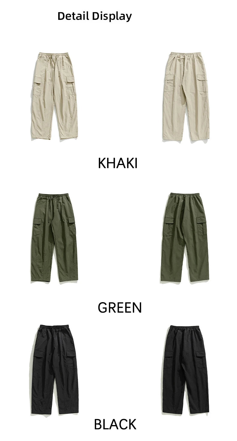 TFETTERS 2025 Autumn Casual Pants Men Waterproof  Thin Mid Waist Solid Color Men Cargo Pants Tourism Outdoors Riding Trousers - Clikcy
