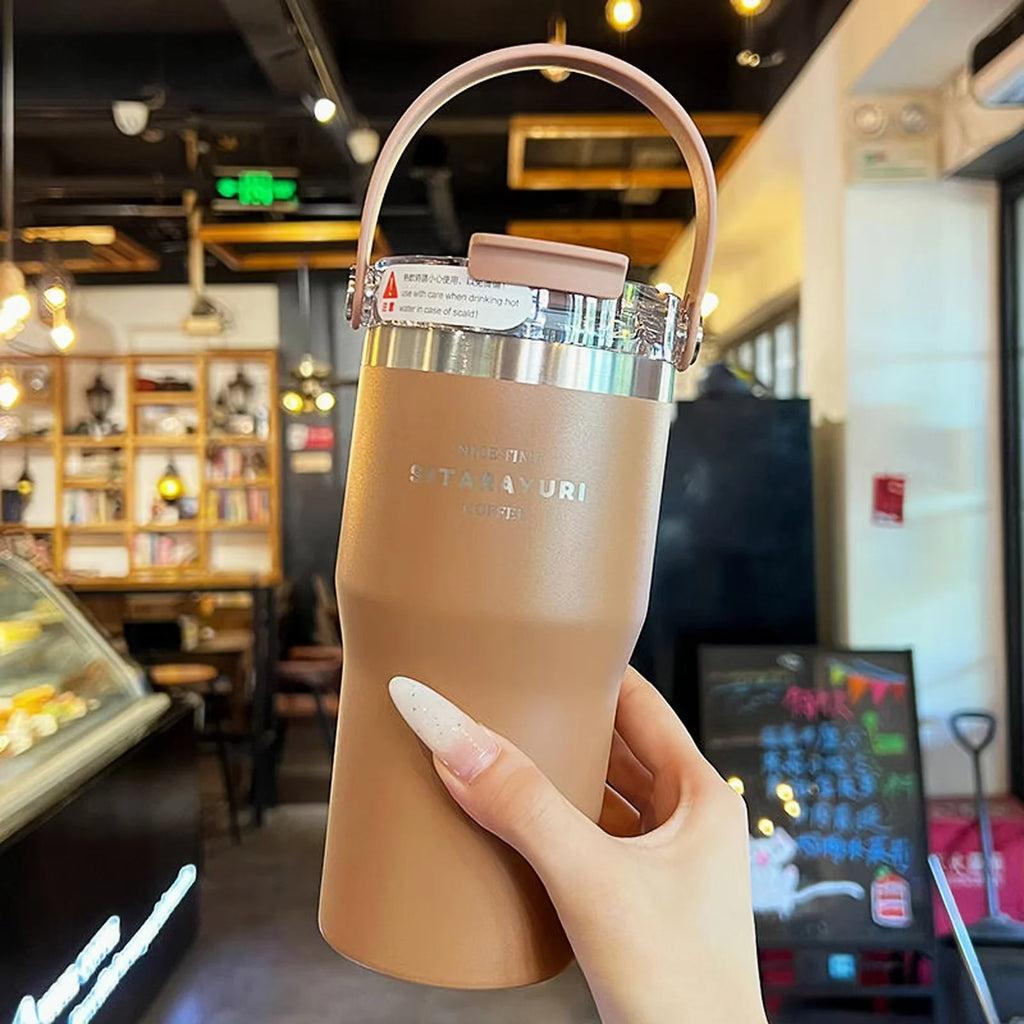 21oz/31oz Stainless Steel Tumbler with Straw Insulated Thermos Coffee Cup with Handle Water Bottle Travel Car Cups Copo Termo - Clikcy