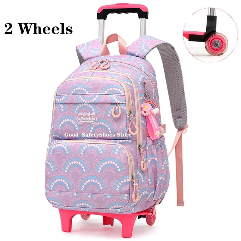 Rolling School Bags for Girls Backpack Children Waterproof School Backpacks with Wheels Middle School Trolley Luggage Back Pack