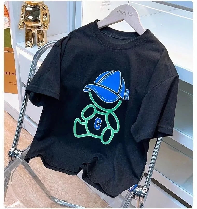 Summer Cool Kids Boy Casual Tops Cartoon Print Trendy Children's T-shirt Short Sleeve European And American Style Toddler Tees - Clikcy